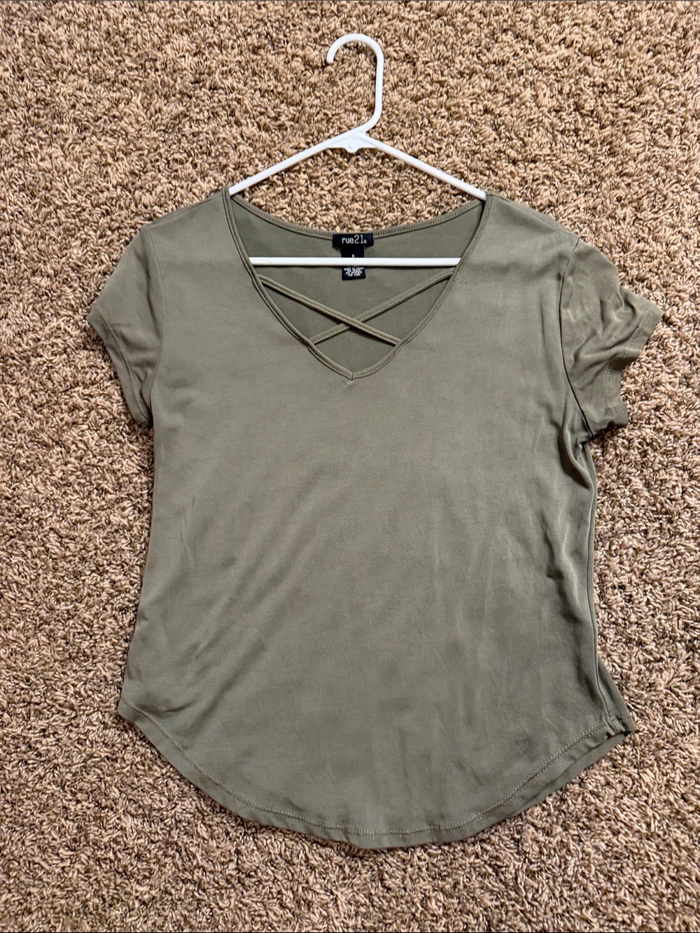 Rue21 Olive Crisscross V-Neck Short Sleeve Tee